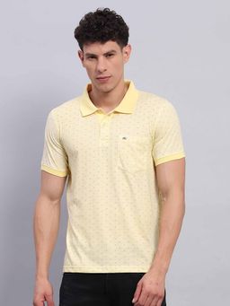 Monte Carlo - Men Printed Yellow Collar Neck Half Sleeve Polo T-Shirt
