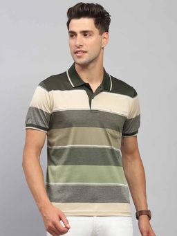 Monte Carlo - Men Colorblock Olive Collar Neck Half Sleeves Polo T-Shirt