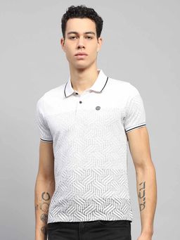 Monte Carlo - Men Printed White Collar Neck Half Sleeve Polo T-Shirt