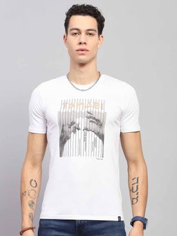 Monte Carlo - Men Printed White Round Neck Half Sleeve T-Shirt
