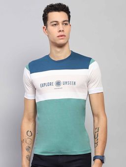 Monte Carlo - Men Colorblock Blue & Green Round Neck Half Sleeve T-Shirt