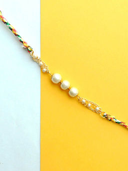 BeAbhika - White Pearly Rakhi with Roli Chawal (Set of 2)