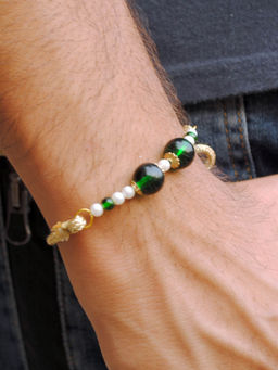 BeAbhika - Green & White Pearl Rakhi with Roli Chawal (Set of 2)