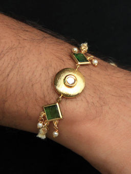BeAbhika - Green Kundan Crescent Rakhi with Roli Chawal (Set of 2)