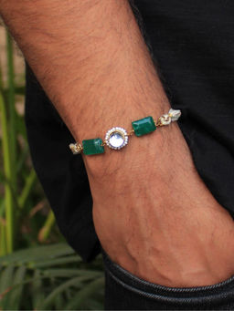 BeAbhika - Green & White Stone Rakhi with Roli Chawal (Set of 2)