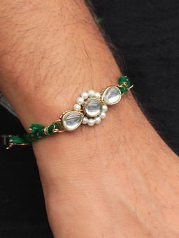 BeAbhika - White Kundan Amaze Rakhi with Roli Chawal (Set of 2)
