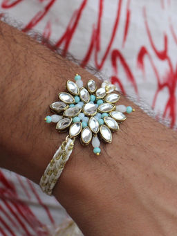 BeAbhika - Multi-Color Blossoming Kundan Bead Work Rakhi with Roli Chawal (Set of 2)
