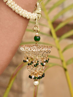 BeAbhika - Green & White Filigree Bhabhi Lumba Rakhi with Roli Chawal (Set of 2)