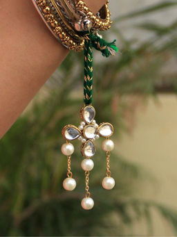 BeAbhika - White Kundan Amaze Lumba Rakhi with Roli Chawal (Set of 2)