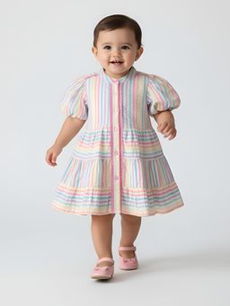 Bella Moda - Multi-Colour Pastel Striped Dress