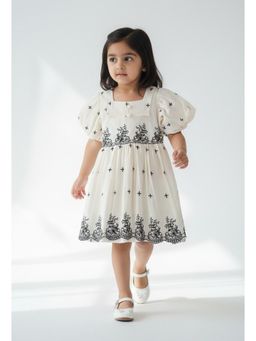 Bella Moda - Off White Scallop Hem with Floral Embroidery Dress