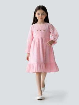 Bella Moda - Pink Schifli Cutwork Dress with Pleated Yoke
