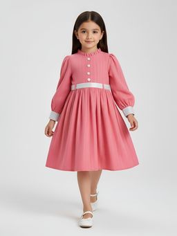 Bella Moda - Pink Fancy Full-Sleeve Dress with Contrast Cuff and Belt
