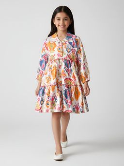 Bella Moda - Multi-Colour Abstract Printed Tier Shirt Dress