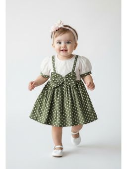 Bella Moda - Green Embroidered Cotton Top with Polka Dot Bow Dress