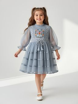 Bella Moda - Grey Net Premium Party with Embroidery Dress