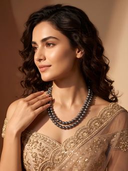 ADIVA - Silver-Plated Beaded Layered Adjustable Thread Necklace