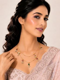ADIVA - Gold-Plated Kundan and Multi-Coloured Stone Layered Necklace
