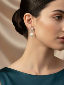 I Jewels - Fashion Silver Plated Stud Pearl Dangle Earrings for Women