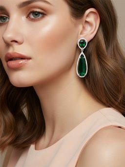 I Jewels - Fashion CZ American Diamond Drop Dangle Brass Earrings for Women
