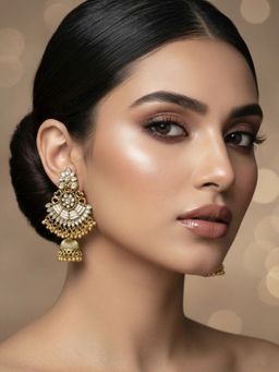 I Jewels - Gold Plated Chandbali Jhumka Dangle Earrings for Women