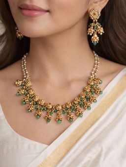I Jewels - Brass Beaded Necklace Set with Earrings for Women