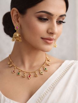 I Jewels - Gold Plated Brass Necklace Set Earrings for Women