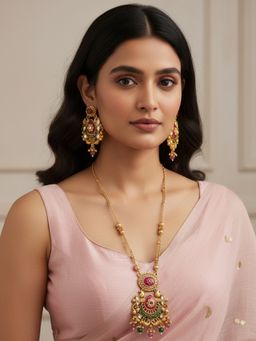 I Jewels - Gold Plated Brass Necklace Set and Earrings for Women