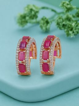SUGARFRILL - Rose Gold Plated Pink American Diamond CZ Hoop Earrings