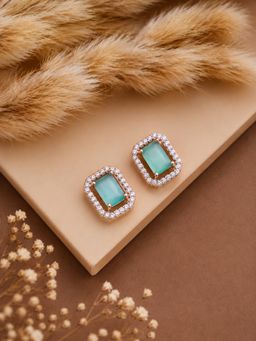 SUGARFRILL - Rose Gold Plated Green Rectangular Crystal CZ Stud Earrings
