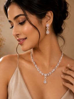 SUGARFRILL - Rose Gold Plated American Diamond CZ Pendant Necklace Set