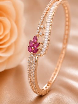 SUGARFRILL - Rose Gold Plated American Diamond CZ Floral Bangle Bracelet