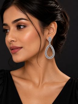 SUGARFRILL - Rhodium Plated American Diamond CZ Teardrop Dangle Earrings
