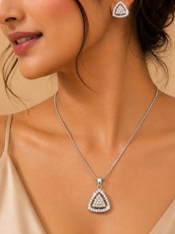 SUGARFRILL - Rhodium Plated American Diamond CZ Triangle Pendant Necklace Set