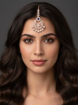 I Jewels - Gold Plated Brass Maang Tikka and Pearl Drop for Women