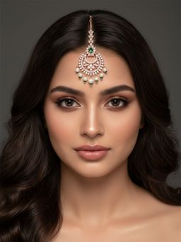 I Jewels - Gold Plated Brass Maang Tikka and Pearl Drop for Women