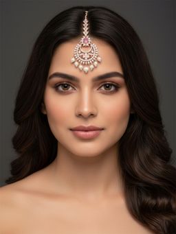 I Jewels - Gold Plated Brass Maang Tikka and Pearl Drop for Women