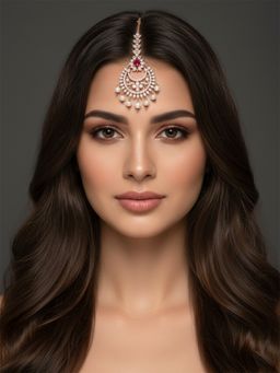 I Jewels - Gold Plated Brass Maang Tikka and Pearl Drop for Women