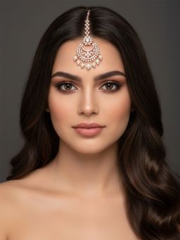 I Jewels - Gold Plated Brass Maang Tikka and Pearl Drop for Women