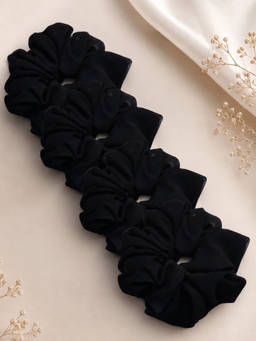 OOMPH - Black Satin Tissue Scrunchies (Pack of 3)