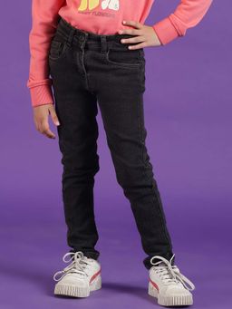 Tales & Stories - Girls Black Slim Fit Mid-Rise Stretchable Jeans