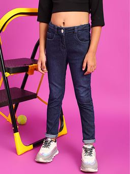 Tales & Stories - Girls Blue Slim Fit Mid-Rise Light Fade Stretchable Jeans