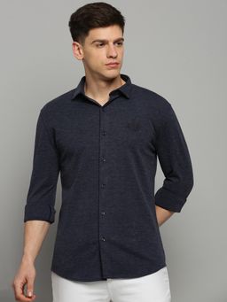 SHOWOFFFF - Mens Spread Collar Solid Navy Blue Classic Shirt