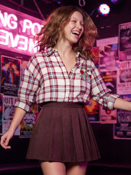 Flying Machine - Brown Solid Skater Mini Skirt