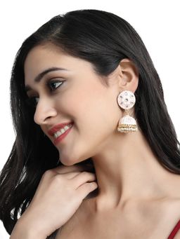Yellow Chimes - Gold-Plated Light Pink Meenakari Design Jhumkas