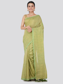 PinkLoom - Womens Cotton Saree with Unstitched Blouse-Green
