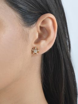 Ornate Jewels - 18K Yellow Gold 0.32 Carat Round Lab Grown Diamond Floral Stud Earring for Women