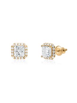 Ornate Jewels - 9K Yellow Gold 2.02 Carat Princess Lab Grown Diamond Halo Stud Earring for Women