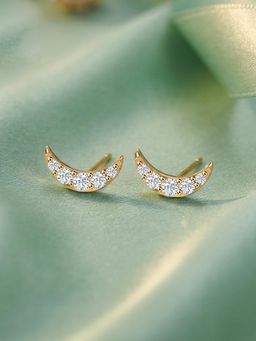 Ornate Jewels - 9K Yellow Gold 0.12 Carat Round Lab Grown Diamond Moon Stud Earring for Women