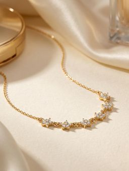 Ornate Jewels - 14K Yellow Gold 0.24 Carat Round Lab Grown Diamond Sparkle Necklace for Women & Girls